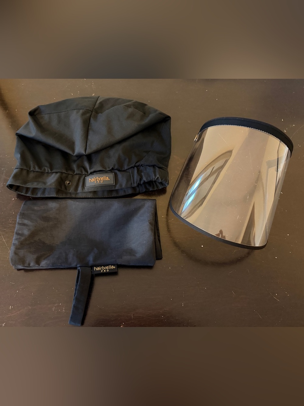 Hairbrella Black Shower/Styling Cap. Visor. Satin-Lined. Waterproof Rain Hat.